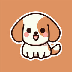 Friendly Brown and White Puppy Sitting on a Light Brown Background
