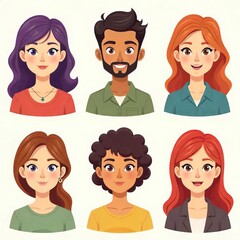 Diverse Cartoon Portraits of People in Various Outfits