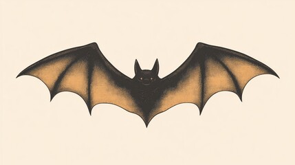 Fototapeta premium Detailed Illustration of Bat with Fully Spread Wings on Beige Background Reflecting Intricate Wing Structure Ideal for Nature Enthusiasts, Halloween Designs, and Wildlife Education