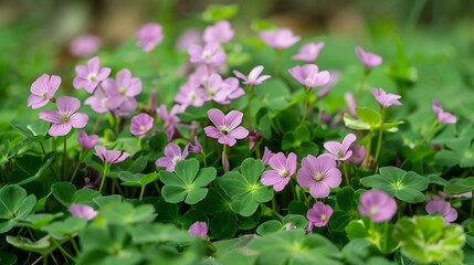 Obraz premium A Stunning Close-Up of Delicate Pink Wood Sorrel Blossoms