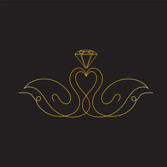 Wedding ring icon. Jewelry logo. Engagement diamond ring icon. Proposal symbol. Brilliant gold jewellery vector illustration isolated.