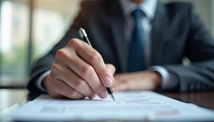Naklejka premium Businessman ticking correct sign on document for approval, showcasing project acceptance and quality assurance concept 