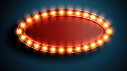 Vintage Oval Neon Sign with Bright Orange Bulbs on Dark Background Ideal for Customizable Text and Creative Promotional Designs