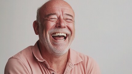 Obraz premium Mature Man Laughing Heartily in Studio Portrait Setting