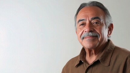 Obraz premium Radiant Elderly Latino Man with Mustache in Casual Brown Attire