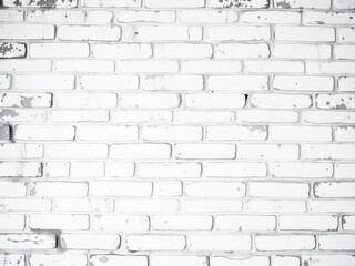 White grunge brick wall texture with distressed and weathered surface, vintage, rustic, white