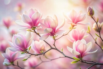 Obraz premium Long Exposure Watercolor Magnolia Blossoms: Delicate Pink Flowers on White