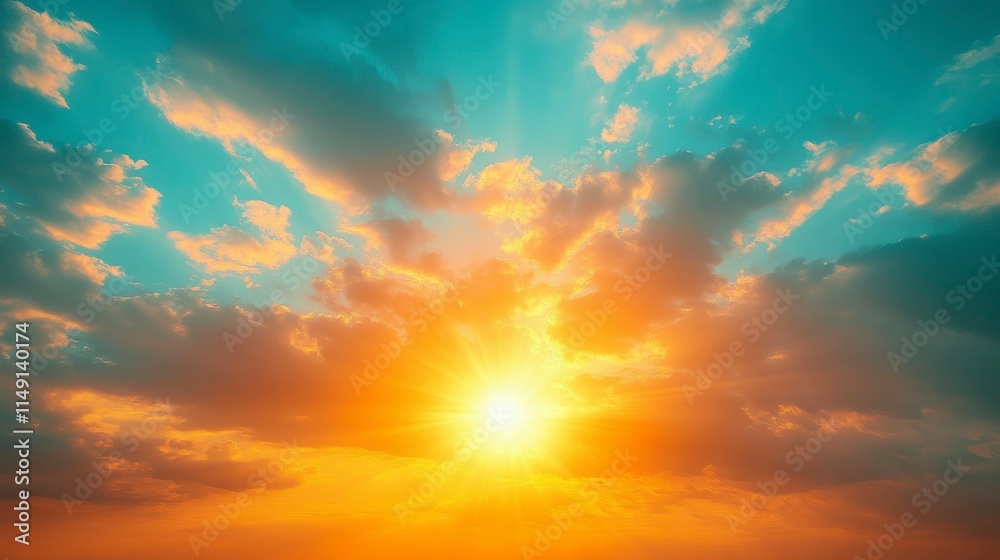 Wall mural softly blurred blue sky with white clouds, creating an open and peaceful background with plenty of c