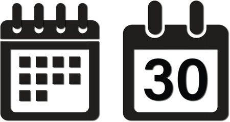 Calendar vector icon. Simple calendar icons showing 30 days.