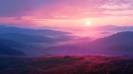 Fototapeta premium Misty Mountain Sunrise: A Breathtaking View
