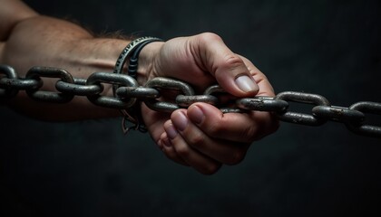 Strength. Resilience. Empowerment.Empowerment, overcoming obstacles, motivational posters, personal growth, challenge posters.Close-up of a hand holding a metal chain, symbolizing overcoming challenge