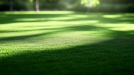 Naklejka premium Abstract blurred green background of a nature-filled public park, with sunlight gently filtering through, creating a vintage tone perfect for spring and summer design concepts.