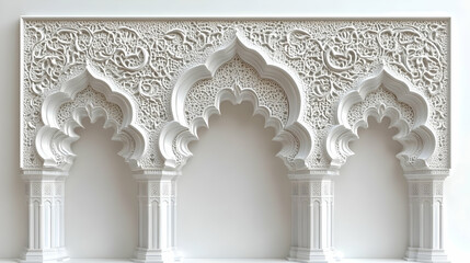 Fototapeta premium Intricate white architectural design featuring three ornate arches.
