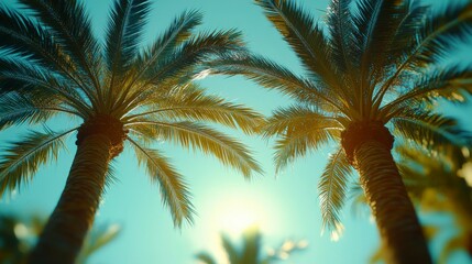 Abstract mint-colored tropical background with soft palm tree shadows, creating a serene and stylish backdrop for mockups or product presentations with a touch of elegance.