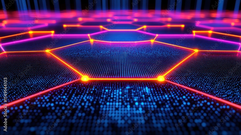 Aufkleber abstract digital network with glowing lines and nodes forming hexagonal pattern.
