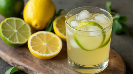 glass of caipirinha brazillian drink, banner, copy space