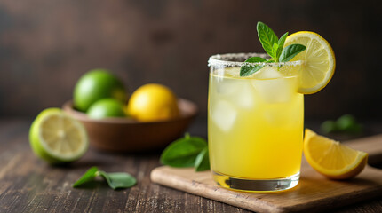 glass of caipirinha brazillian drink, banner, copy space