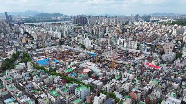 Aerial view of the construction site of Raemian One Perla Apartment in Bangbae-dong, Seocho-gu, Seoul, South Korea, Asia.