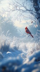 Red Cardinal on Frosted Branch