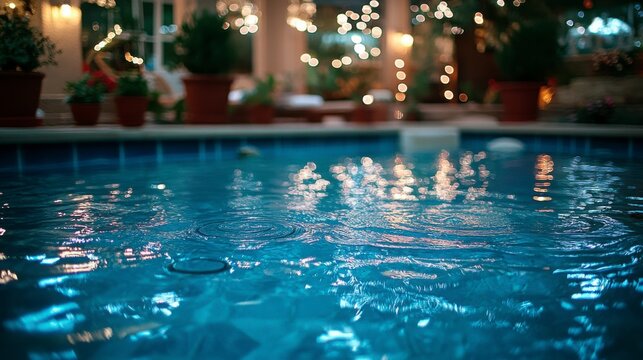 Tranquil blue water surface with ripples and rings, creating a calming spa concept background with clean copy space, ideal for wellness or relaxation-themed designs.