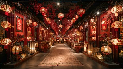 Festive Chinese Lanterns and Red Decor Illuminate a Festive Pathway