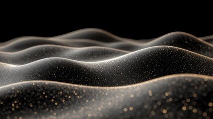 Abstract golden waves of data points on a black background.