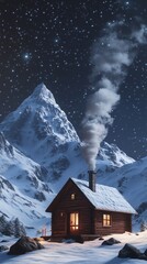 Snowy Cabin Under Starry Sky