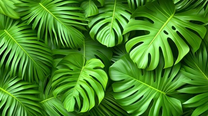 Detailed closeup of tropical green leaves with water drops, offering a nature-inspired background with a dark, atmospheric tone, ideal for calming, earthy designs.