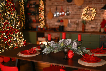 Christmas decorations lights. Modern New Year's decor. Christmas trees with garlands and gifts.