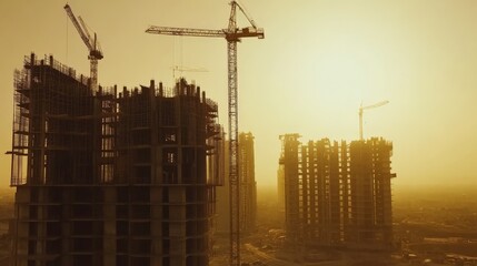 Time Lapse of Skyscrapers Under Construction at Sunset