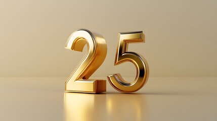 Golden Number Twenty Five On Beige Background