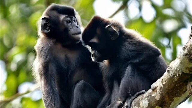 two black monkey in a tree