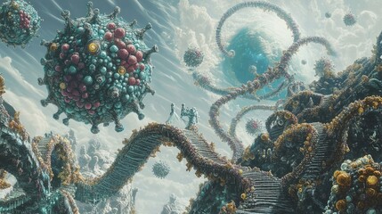 Obraz premium An artistâ€™s impression of viruses reshaping into molecular tools, viruses, biotechnology transformation