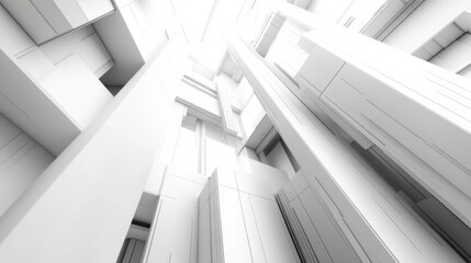 Obraz premium Clean white geometric pattern background with sharp, digitally generated shapes, offering a professional and minimalist aesthetic for business, technology, or innovation-focused designs.