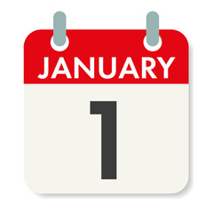 January 1. Happy New Year. Calendar sheet. Holiday date. Vector illustration isolated on white background.
