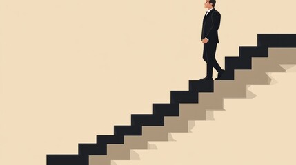 Business leader ascending staircase, success metaphor, flat vector illustration -