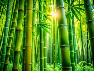 Obraz premium Lush Green Bamboo Garden Abstract Tropical Jungle Botanical Background Stock Photo