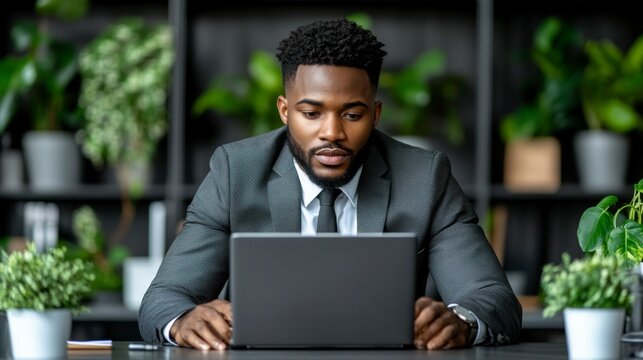 An unrecognizable businessman working hard on his laptop in the office, capturing the essence of how fate aligns with those committed to their goals.