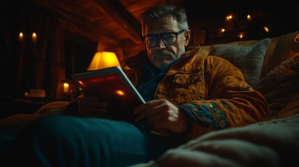 An unrecognizable man working on a tablet in the office, focused and engaged in tasks, representing the modern productivity tools and digital workplace efficiency.