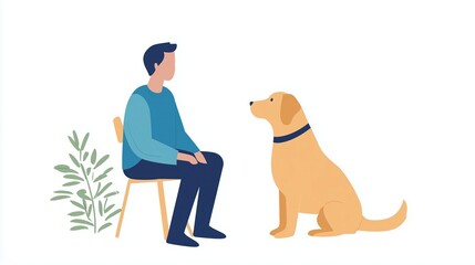 Person with PTSD Supported by Service Dog in Calm Setting with Nature Elements, Highlighting Emotional Support and Animal Companionship for Mental Health Recovery and Therapeutic Interaction