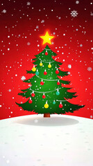 A green Christmas tree on the snow