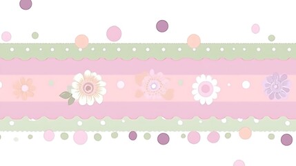 Pastel Floral Border Design with Dots and Scalloped Edges