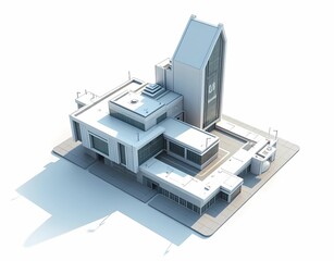 architectural design futuristic of hospital model isolated on white background