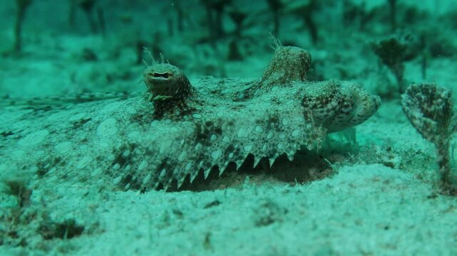 pez lenguado (Trichopsetta caribbaea) camuflado en el fondo marino
