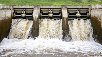 Abstract Water Flow from Hydroelectric Dam Sluice Gates