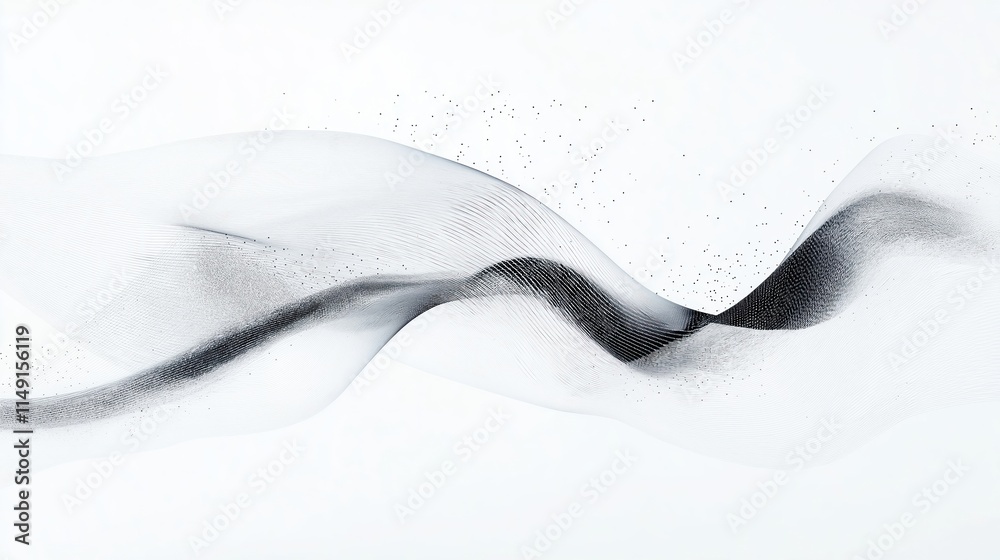 Poster abstract futuristic wave design. dynamic 3d rendering. black wave of particles on white background. 