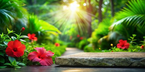 Lush Tropical Garden Stone Platform - Perfect for Product Display