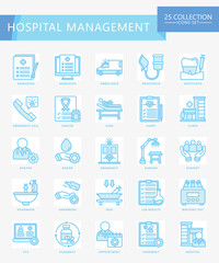 Hospital management dual tone icons set. contain surgery, appointment, doctor, nurse, diagnostic, clinic and more. Vector EPS 10 for print, digital UI, UX kit, web and app for business management