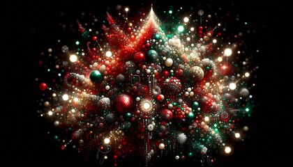 Festive Abstract Christmas Ornaments: Glowing Holiday Art in Red, Green, and Gold