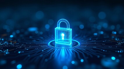 Glowing Blue Digital Lock Representing Cybersecurity on a Circuit Board